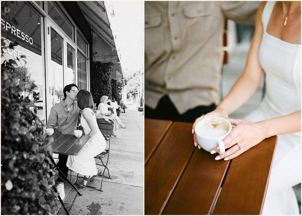 A man and woman kiss while they pose for Garden District photos.