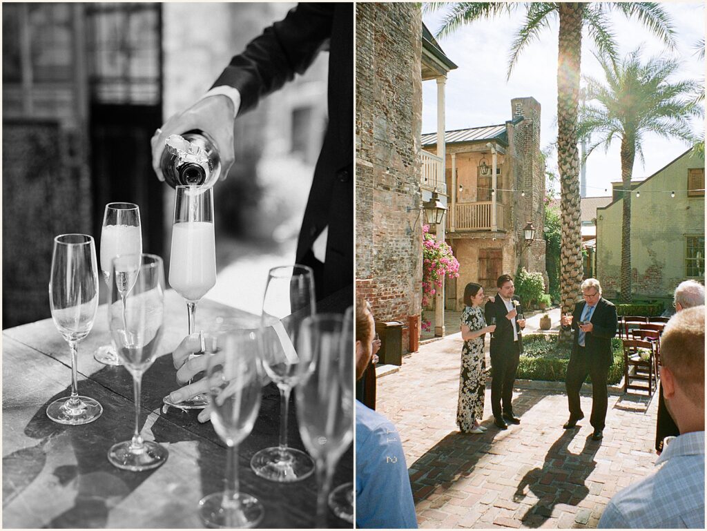 Wedding guests gather to listen to a toast at a New Orleans elopement.